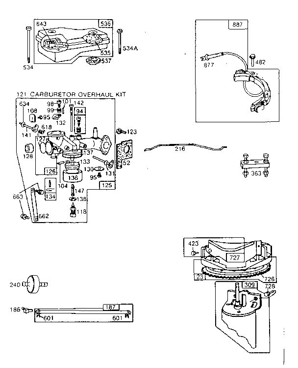 Carburetor Diagram and Parts List for 253700-253799 0213-01 Briggs and Stratton Engine